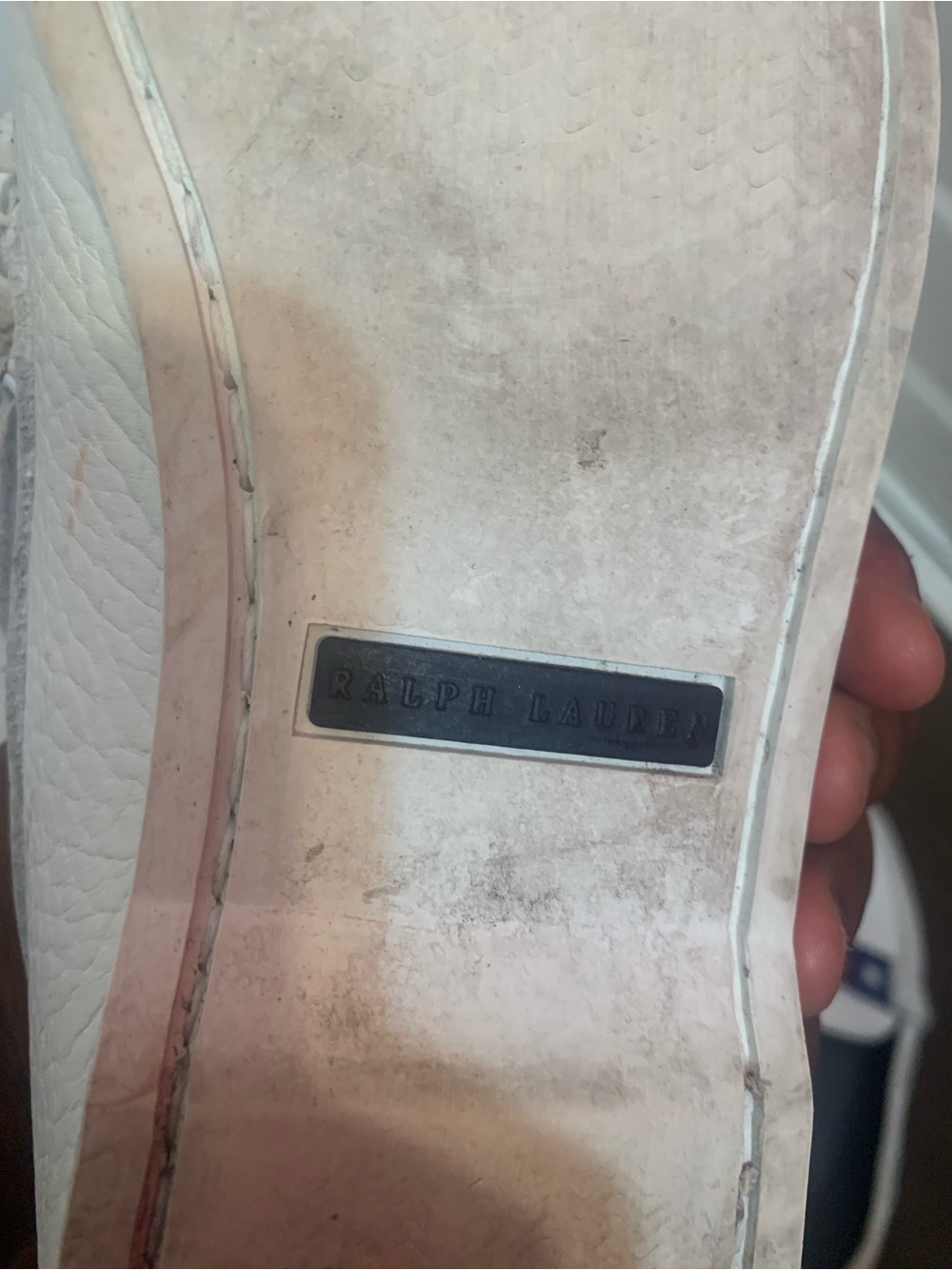 Ralph Lauren White Leather Low-Top Sneaker with Branded Plaque